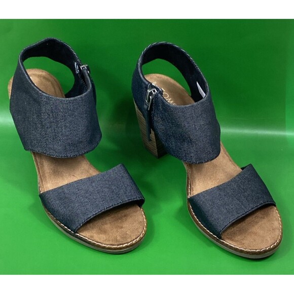 Toms Sandals Womens Sz 7 Blue Majorca Open Toe Cut Out Strap Heels Zipper - Picture 2 of 11